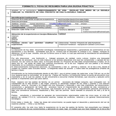 Proyecto escuela familiar dentro de la propuesta experiencia significativa