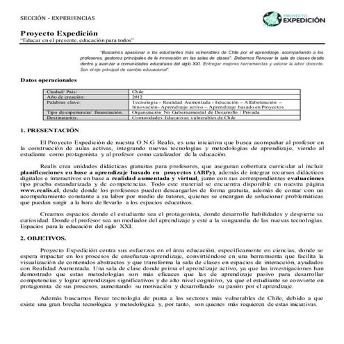 Proyecto expedición   experiencias - 1 era edicion - focus ed - 2015