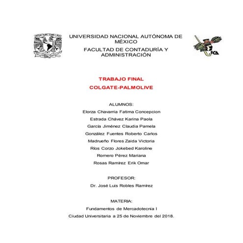 Proyecto final de mercadotecnia. colgate palmolive 