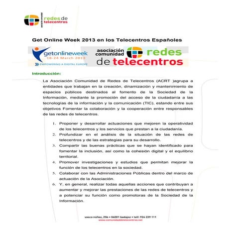 Informe Get Online Week 2013 Telecentros