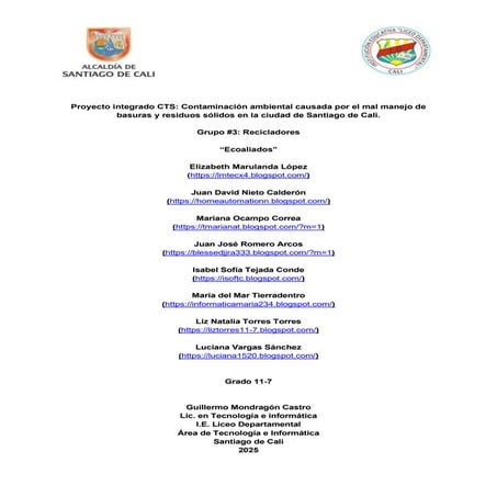 Proyecto integrado CTS: Contaminación ambiental causada por el mal manejo de ...