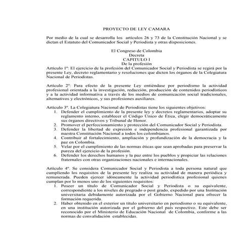 Proyecto ley colegiatura