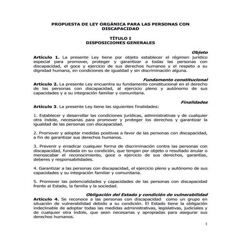 Proyecto ley org para personas con discapacidad para la difusion