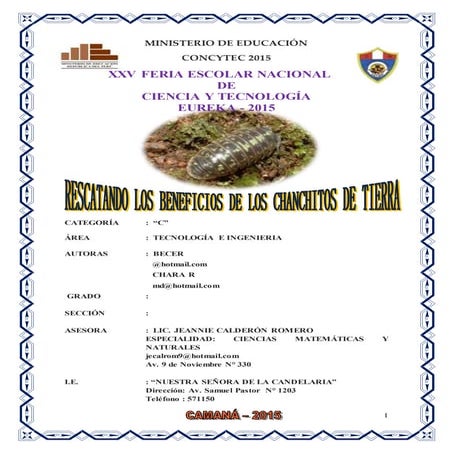 Proyecto los beneficios de los chanchitos de tierra