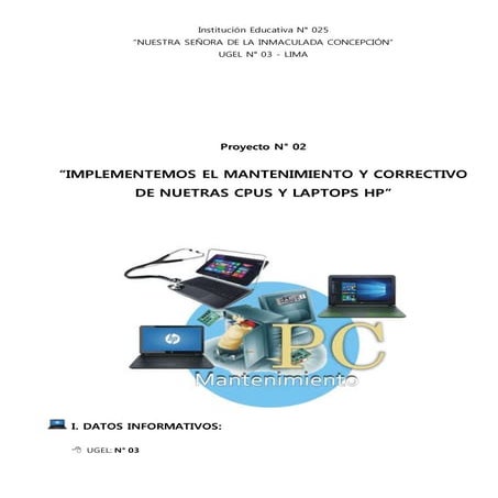 Proyecto manteniento y formateo de pcu y laptop hp 2016 | DOCX ...