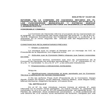 Cámara de Diputados: Informe Comisión Hacienda Proyecto Municipal