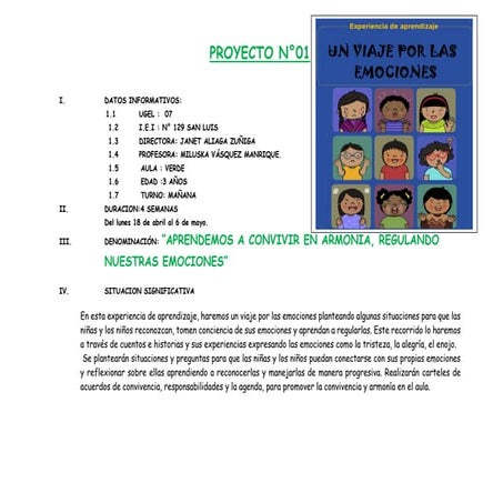 PROYECTO N° 1 UN VIAJE POR LAS EMOCIONES | PDF