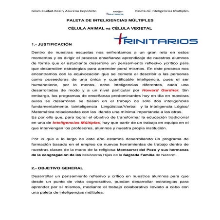 Proyecto  paleta de inteligencias multiples celula animal vs celula vegetal