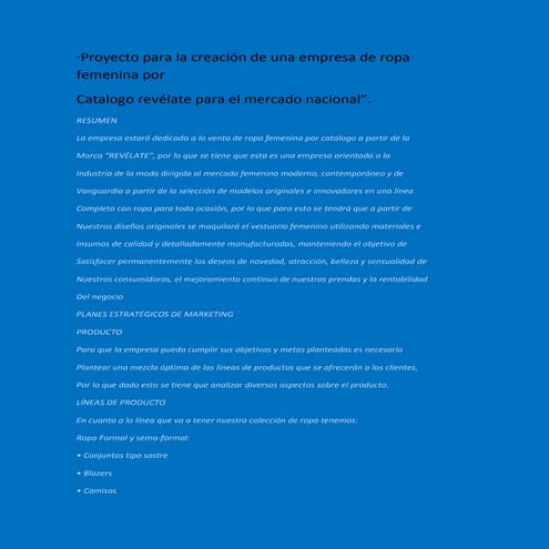 Proyecto para la creación de una empresa de ropa femenina por