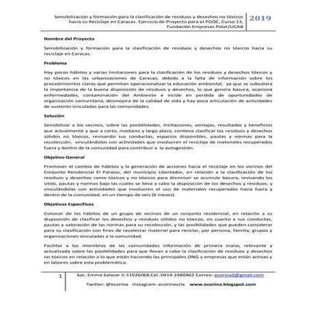 Proyecto para pgoc emma salazar 2019 sensibilizar para clasificar hacia el re...