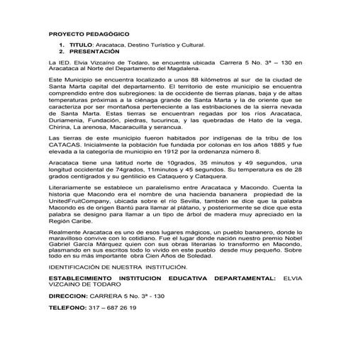 Proyecto pedagógico aracataca destinoturísticocultural