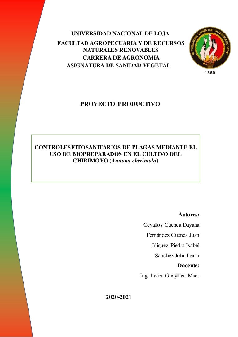 CONTROLES FITOSANITARIOS DE PLAGAS MEDIANTE EL USO DE BIOPREPARADOS EN EL CULTIVO DEL CHIRIMOYO (Annona cherimola) 3 proyectoproductivo 211123190326 thumbnail 4