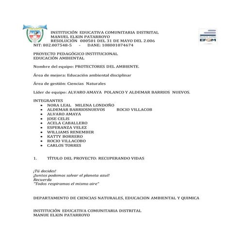 Proyecto  recuperando vidas enero 2 de -2020