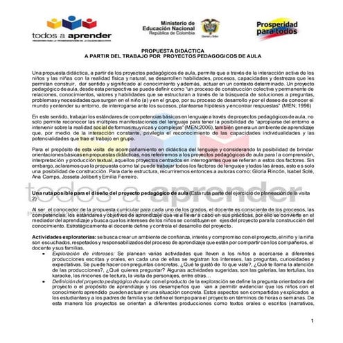 PROPUESTA DIDÁCTICA A PARTIR DEL TRABAJO POR  PROYECTOS PEDAGOGICOS DE AULA