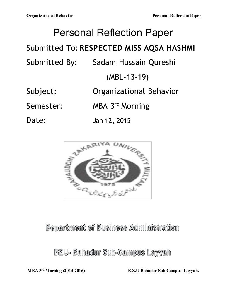 Example Of A Thesis Statement For An Essay High School Vs College Essay Compare And Contrast also How To Start A Synthesis Essay Personal Reflection Paper On Organizational Behavior High School Experience Essay