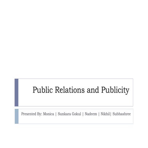 Public Relations and Publicity