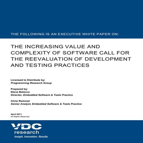 The Increasing Value and Complexity of Software Call for the Reevaluation of ...