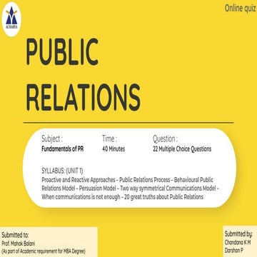 Public Relations- Intro and PR Models (Quiz)