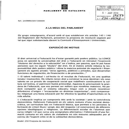 Proposta de resolució de retirada de la LOMCE