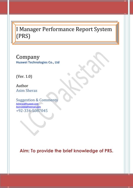 I Manager Performance Report System (PRS)