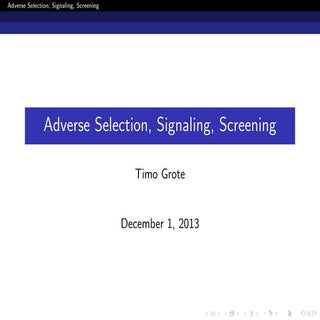 Adverse Selection,Signaling, Screening