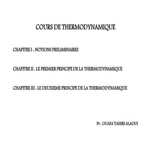 Présentation Cours Thermodynamique Semestre 1 | PDF