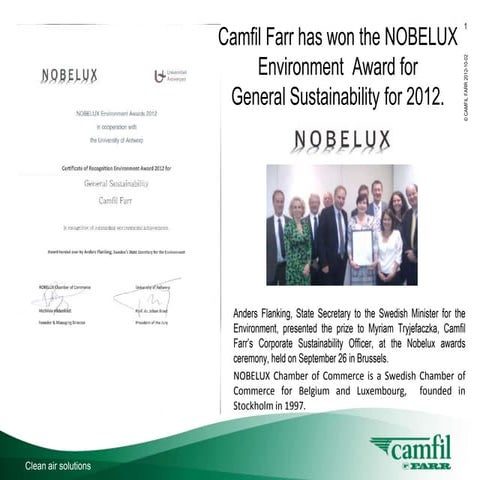 Camfil wins NOBELUX sustainability award 