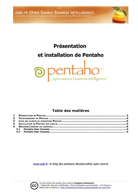 Présentation et installation de pentaho
