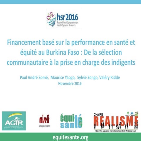 Financement basé sur la performance en santé et équité au Burkina Faso: de la...