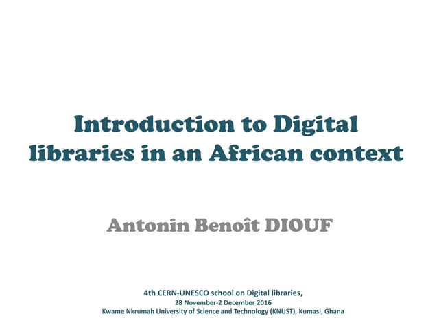 Introduction to Digital libraries