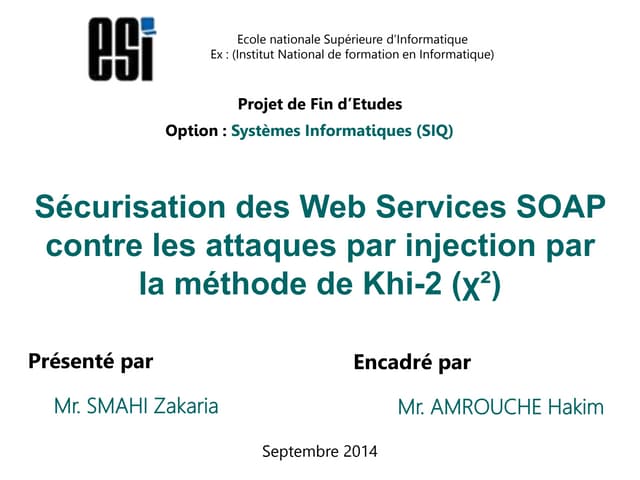 Sécurisation des Web Services SOAP contre les attaques par injection par la m...