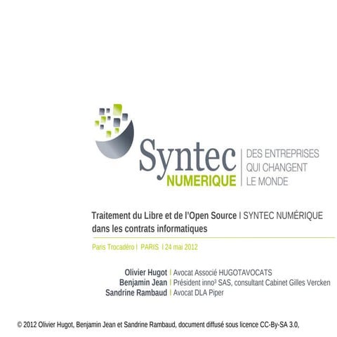 Syntec Traitement du Libre et de l&rsquo;Open Source dans les Contrats infor...