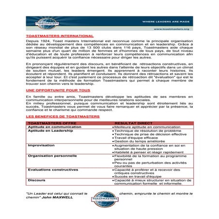 Présentation Toastmasters | PDF