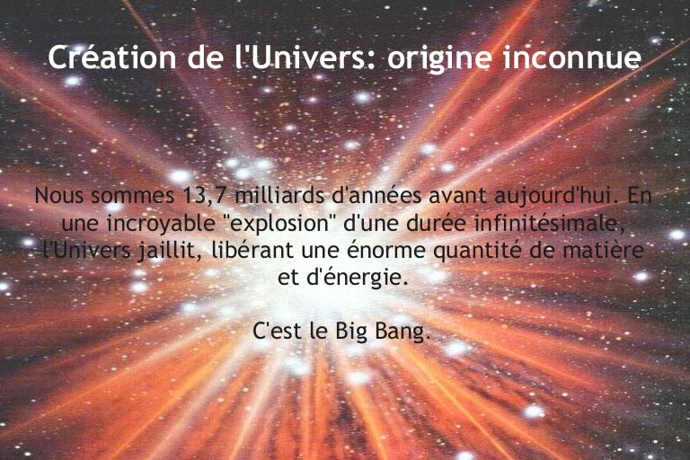 Creation De L Univers Origine Inconnue