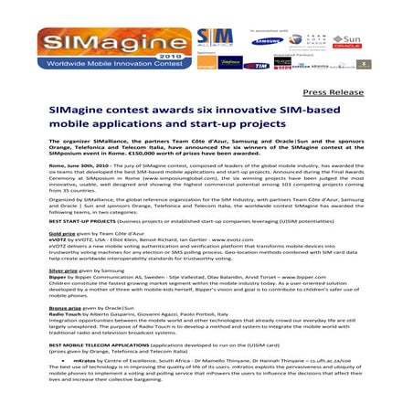 SIMagine 2010 Islamic SIM press release SIMAlliance