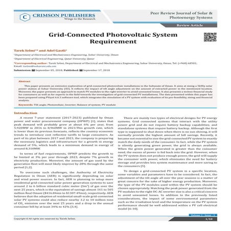 Grid-Connected Photovoltaic System Requirement-Crimson Publishers