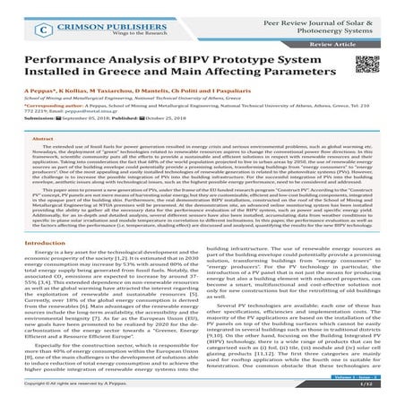 Performance Analysis of BIPV Prototype System Installed in Greece and Main Af...
