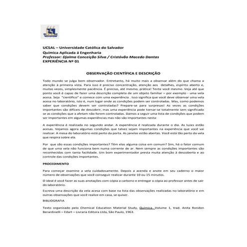 Prática 01 qui 221 ucsal  observação cientifica e descrição-