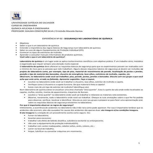 Prática 02 qui 221 ucsal  segurança em lab. químico-