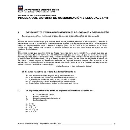 Prueba De Lenguaje Y ComunicacióN Ensayo 8   Unab