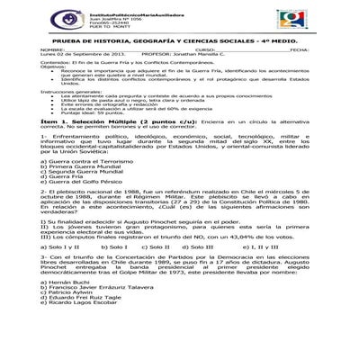 Prueba IVº A, el fin de la guerra fría y conflictos contemporáneos