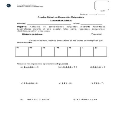 Prueba Global 4 básico 