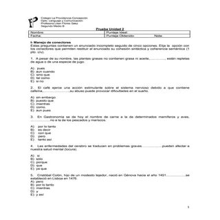 Prueba coherencia y cohesión 2º