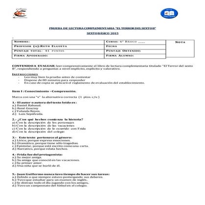 Pruebacomprension lectora  el-terror-del-sexto-b