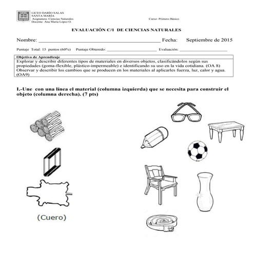 Prueba cs. naturales  1º básico