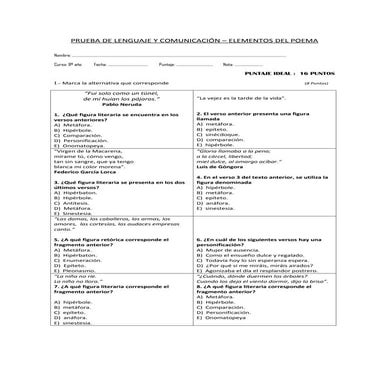 Prueba de 8°   figuras literarias