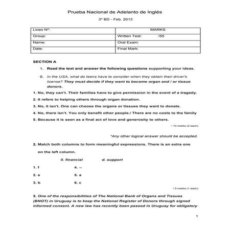 Prueba de adelanto 6o answer key
