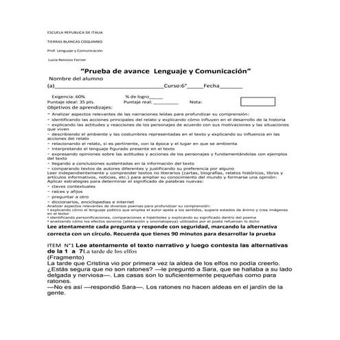 Prueba  de avance sexto