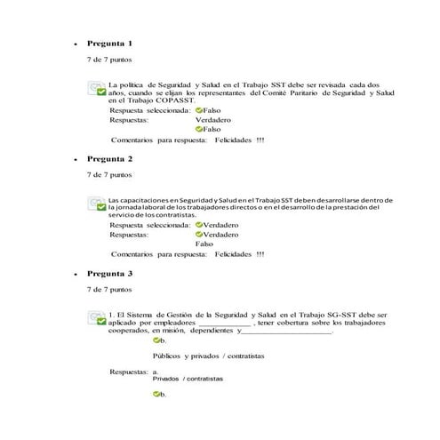 Prueba de conocimiento “preguntas sobre organización del sg sst”.   semana 1