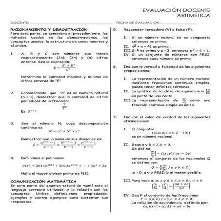 Prueba para docentes - aritmética